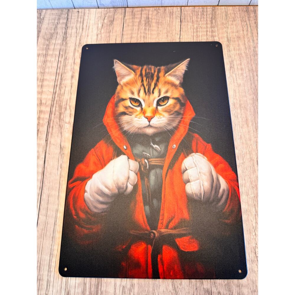 Boxer Kitty Metal Sign Cute Cat Boxer Cat Metal Home Decor FAST SHIP